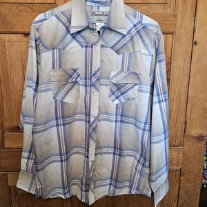 Blue and Beige Plaid Button-Up Shirt